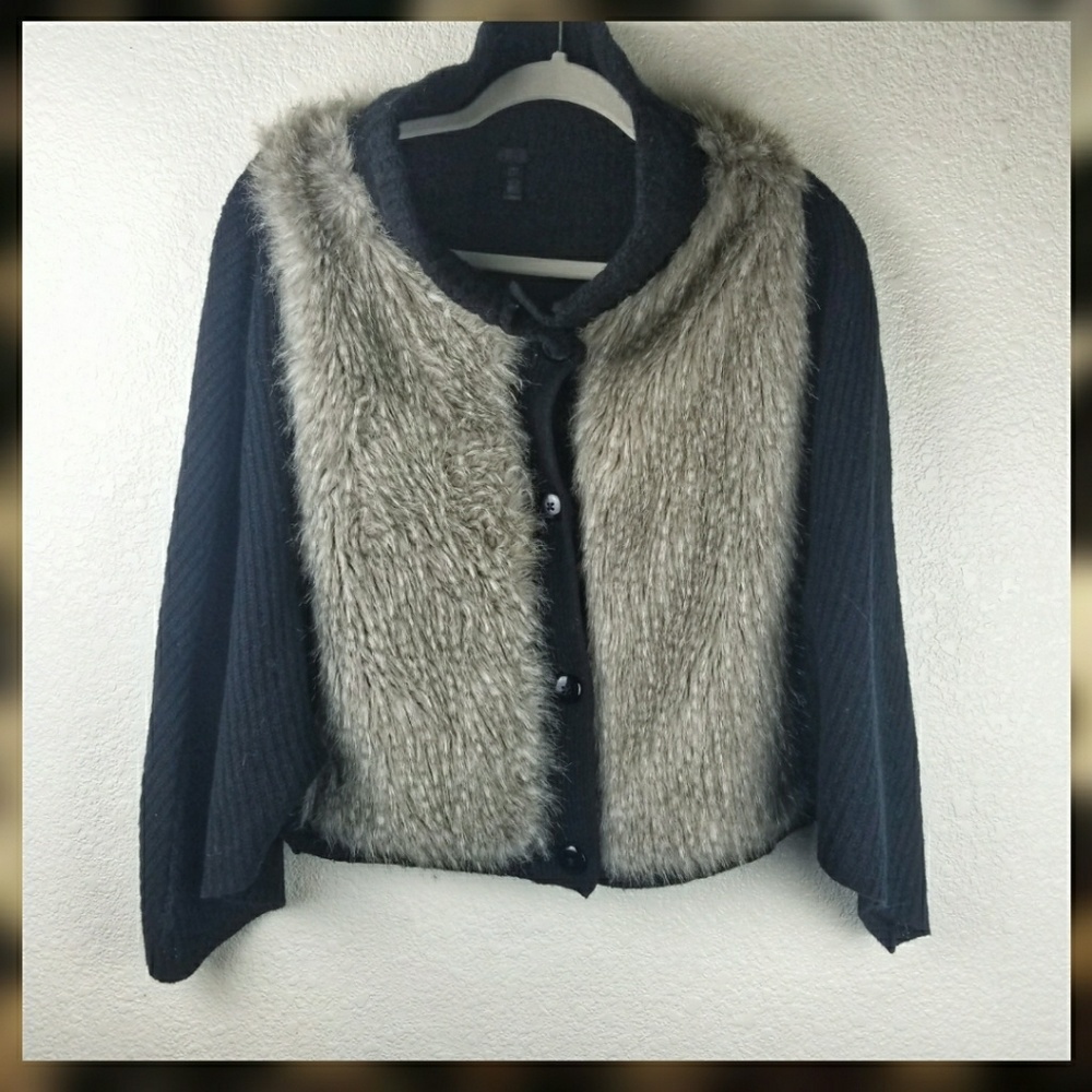 Nordstrom Lamb's Wool Poncho Cape Button Sweater